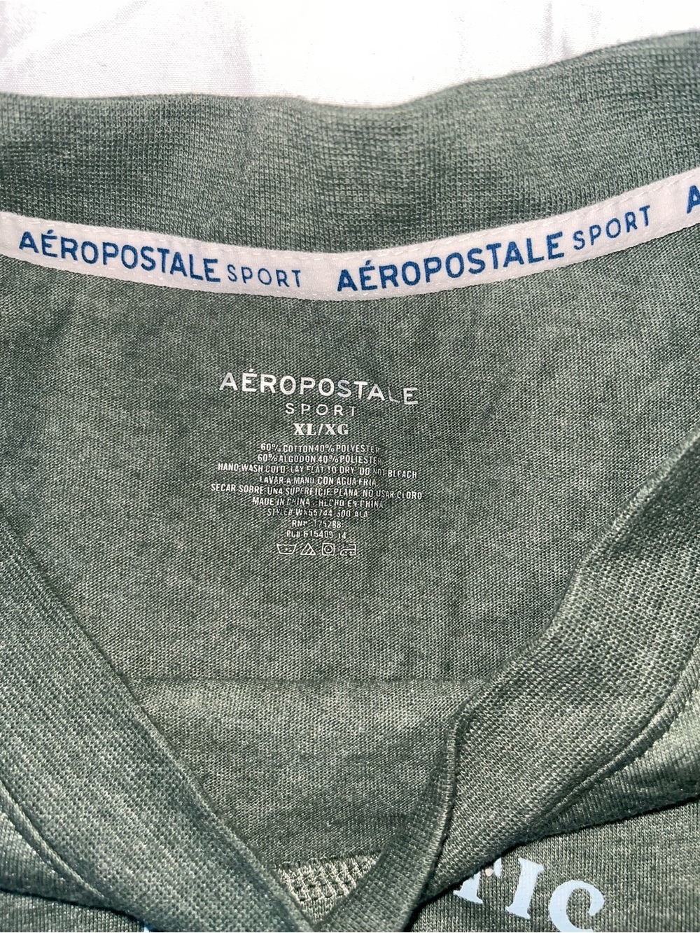 Aeropostale Olive Green Crewneck cropped Tee with Blue Sport Logo - Picture 3 of 3